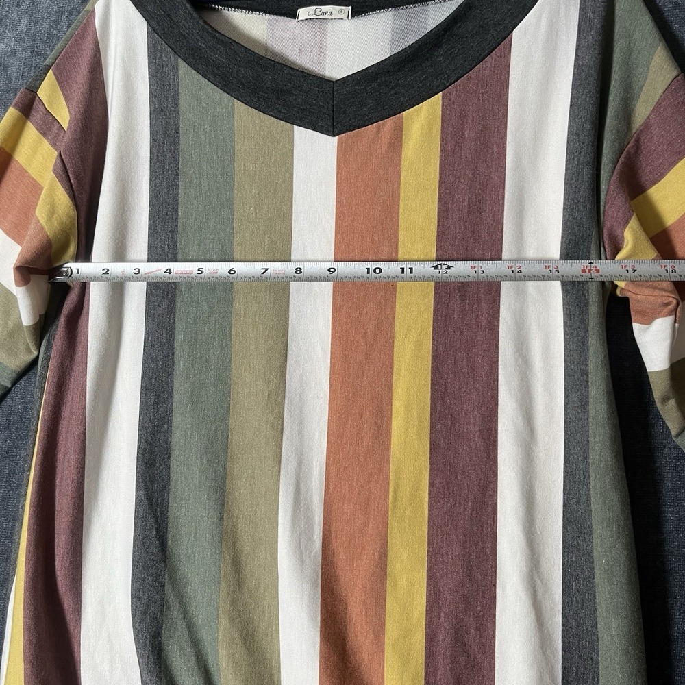 e.Luna Women's S Multicolor Striped V-Neck Long Sleeve Knit Pullover Top - Picture 6 of 9